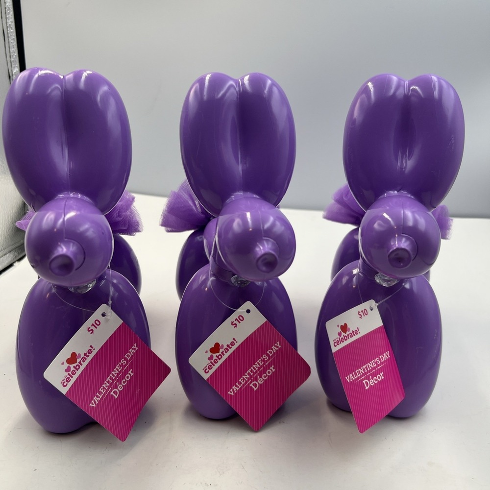 "Way To Celebrate" 3 Balloon Dog Decorative Figures 9.5" Purple‎ New